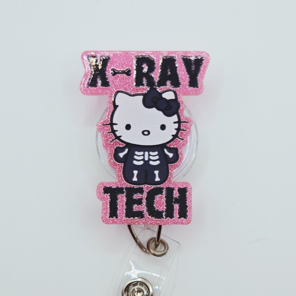 Hello Kitty X-Ray Tech Badge Reel - Glitter Pink and Black